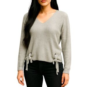Lumiere Gray Ribbed Side Tie Sweater Size Small